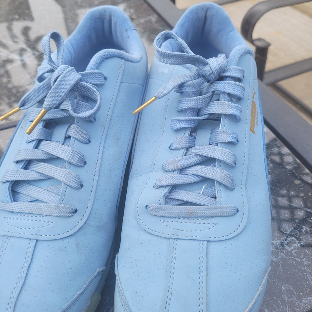 Puma Sky Blue Sneakers with Gold Details